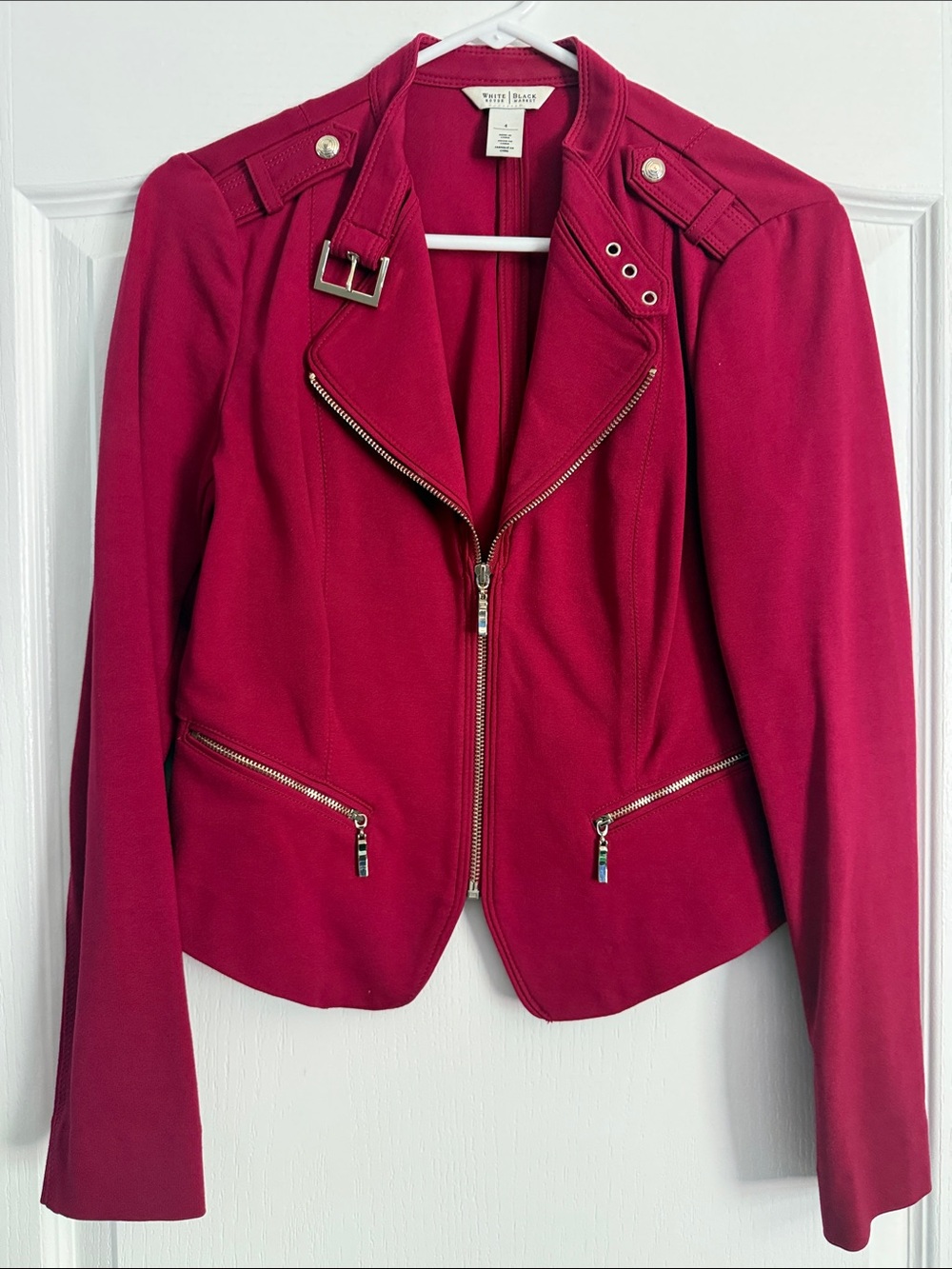 White House Black Market Fuchsia Moto Blazer with Zip Details